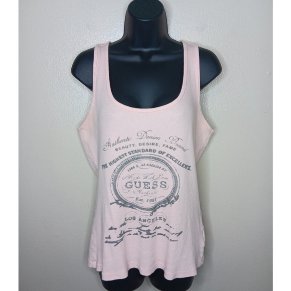 Vintage Y2K Guess Jeans Women's XL Baby Doll Tank Top Pink Rhinestones - Picture 1 of 8